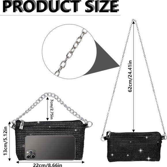 Women Crossbody Bag Rhinestone Bling Evening Clutch Bag,Ladies Handbag Glitter M - Picture 2 of 5